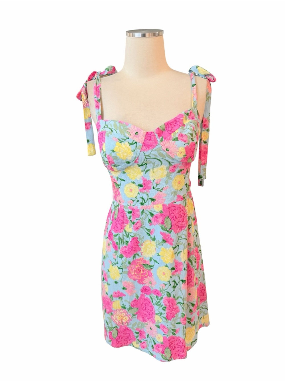 NWT WAYF Floral Tie-Shoulder Sundress in Pink, Yellow, Blue SZ S